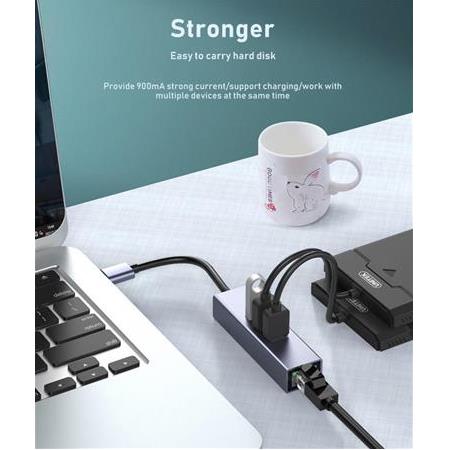 Alfais 5224 Type C To Usb 3.0 Ethernet Gigabit Rj45 3 Port Hub Çoklayıcı Adaptör