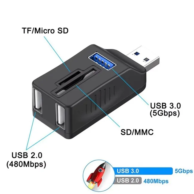 Alfais 6080 Usb 3.0 Hub 5 Port Çoklayıcı SD TF Micro SD MMC Kart Okuyucu Splitter Çevirici