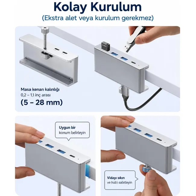 Alfais 6081 Hub 4 Port Çoklayıcı Usb 3.0 Type C 5Gbps Veri Aktarım Güç Destekli Dock Çoğaltıcı