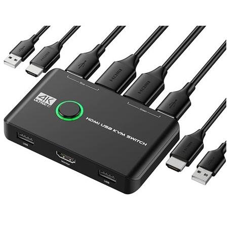 Alfais 4642 4K Hdmi Kvm Switch 2 Port Usb 2 PC Tek Kasa Klavye Mouse Kontrol Çoklayıcı