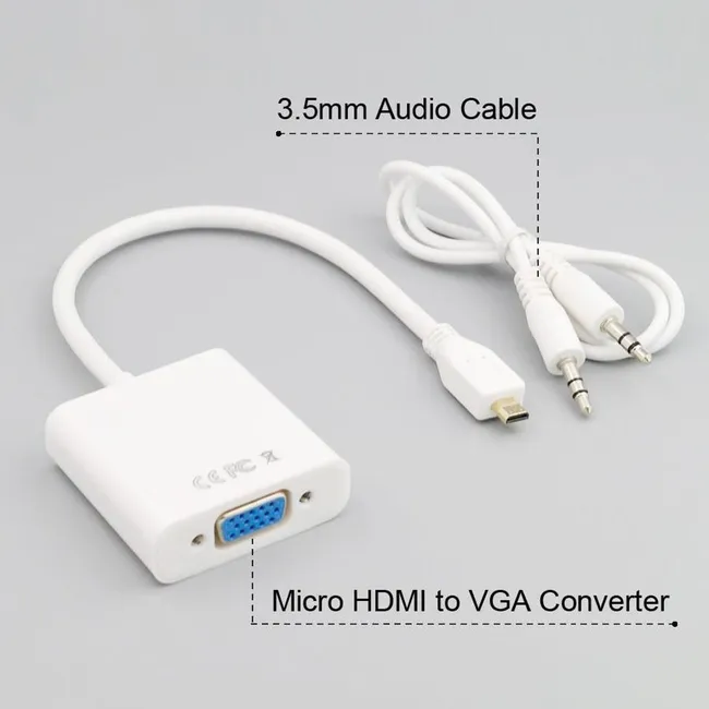 Alfais 4549 Micro Hdmi To Vga Çevirici Dönüştürücü Adaptör (Ses Destekli)
