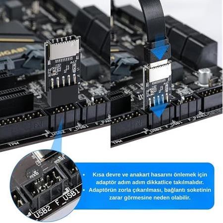 Alfais 4936  Usb 2.0 9 Pin - Type-E Anakart Çevirici Dönüştürücü Adaptör