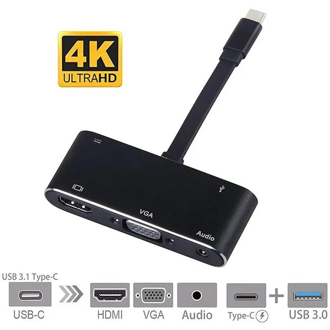 Alfais 4348 USB 3.1 Type C To Hdmi VGA 3.5mm USB 3.0 Çevirici Dönüştürücü Adaptör