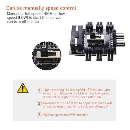 Alfais 4336 8 Port Fan Çoklayıcı Y PWM Splitter 3 pin 4 Switch
