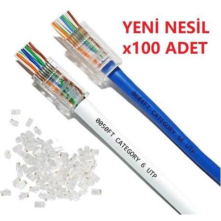 Alfais 4381 Yeni Nesil Delikli Cat6 Ez Rj45 Konnektör Utp Jack (100 Adet)