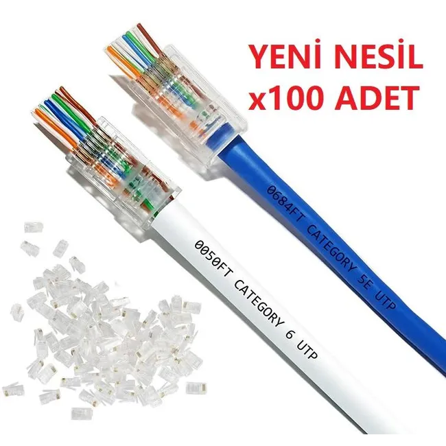 Alfais 4381 Yeni Nesil Delikli Cat6 Ez Rj45 Konnektör Utp Jack (100 Adet)