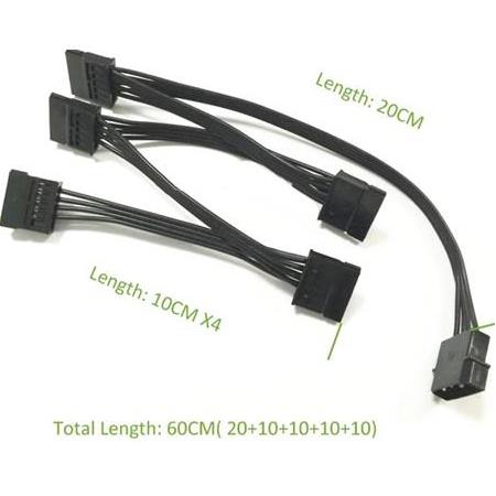 Alfais 4355 Molex IDE 4 Pin To 5 Port Sata Power HDD Güç Çoklayıcı Kablosu 60 cm