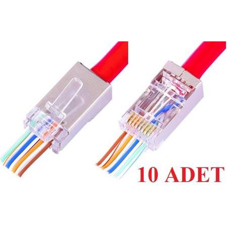 Alfais 4388 Yeni Nesil Delikli Metal Rj45 Jack İnternet Cat Kablo Ucu (10 Adet)