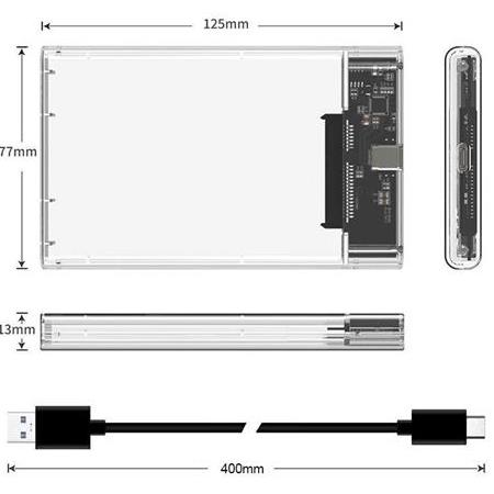 Alfais 4389 2.5 Sata Type C Usb 3.1 Usb 3.0 Şeffaf Harici Ssd Hdd Hard Disk Kutusu