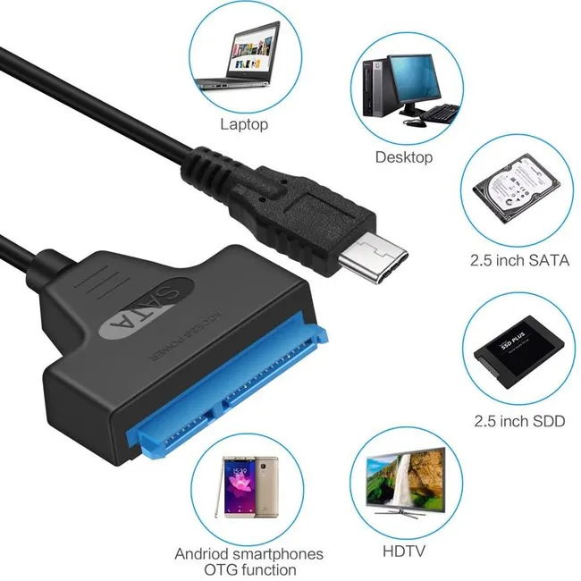 Alfais 4393 Type C 3.1 Usb To 2.5 3.5 İnç Sata Ssd Hdd Hard Disk Dvd Kablosu