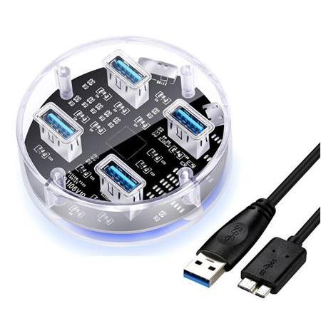 Alfais 4398 Şeffaf 4 Port Usb 3.0 Hub Çoklayıcı Çoğaltıcı Switch