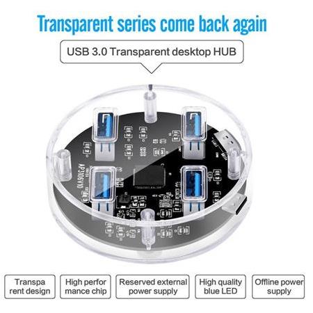 Alfais 4398 Şeffaf 4 Port Usb 3.0 Hub Çoklayıcı Çoğaltıcı Switch