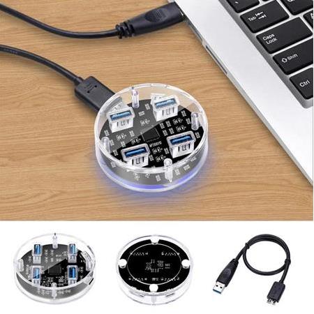 Alfais 4398 Şeffaf 4 Port Usb 3.0 Hub Çoklayıcı Çoğaltıcı Switch