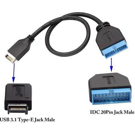 Alfais 5076 USB 3.1 Type-E Male To USB 3.0 19 20 Pin Dişi Uzatma Kablosu