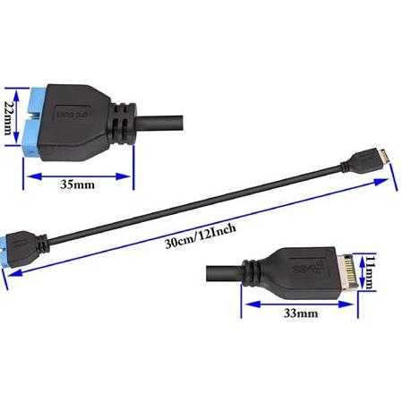 Alfais 5076 USB 3.1 Type-E Male To USB 3.0 19 20 Pin Dişi Uzatma Kablosu