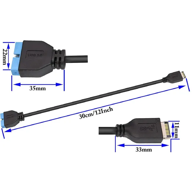 Alfais 5076 USB 3.1 Type-E Male To USB 3.0 19 20 Pin Dişi Uzatma Kablosu