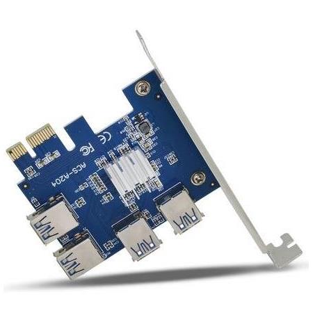 Alfais 4471 Pci-E Express 1X 1 To 4 USB 3.0 Ekran Kartı Riser Çoklayıcı