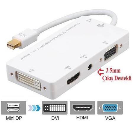 Alfais 4474 Mini displayport To Hdmi Dvi Vga 3.5mm Kulaklık Çıkışı Thunderbolt Çevirici Adaptör