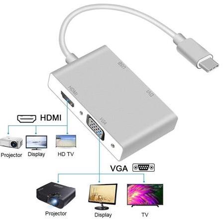 Alfais 4498 USB 3.1 Type-C To Hdmi / VGA / DVI / USB 3.0 Dönüştürücü Adaptör