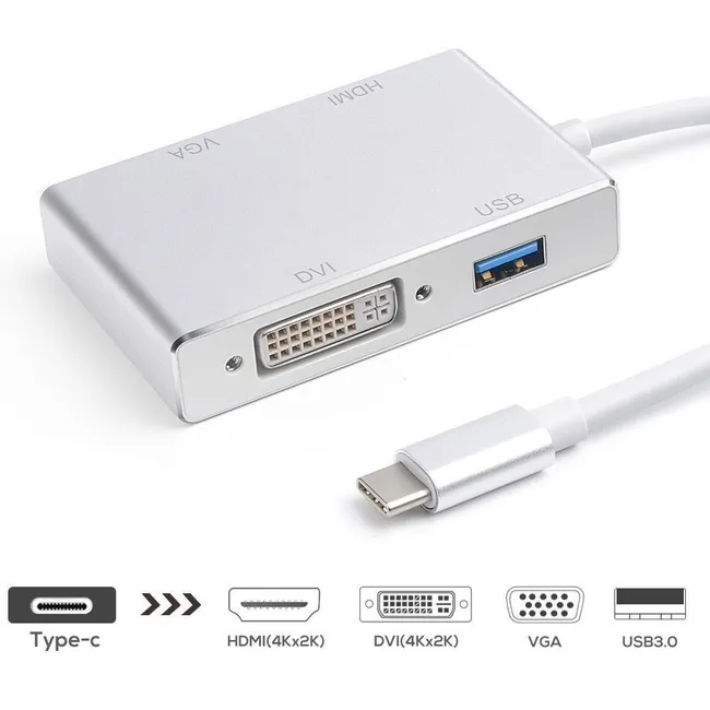 Alfais 4498 USB 3.1 Type-C To Hdmi / VGA / DVI / USB 3.0 Dönüştürücü Adaptör