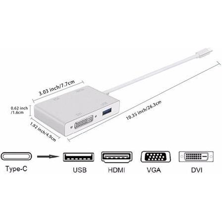 Alfais 4498 USB 3.1 Type-C To Hdmi / VGA / DVI / USB 3.0 Dönüştürücü Adaptör