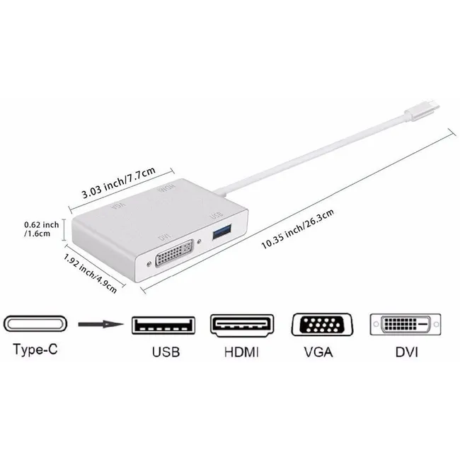 Alfais 4498 USB 3.1 Type-C To Hdmi / VGA / DVI / USB 3.0 Dönüştürücü Adaptör