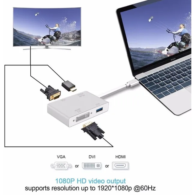 Alfais 4498 USB 3.1 Type-C To Hdmi / VGA / DVI / USB 3.0 Dönüştürücü Adaptör