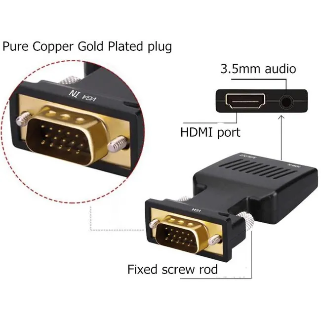 Alfais 4501 Vga To Hdmi Çevirici Dönüştürücü Laptop Tv Monitör Adaptör Kablosu