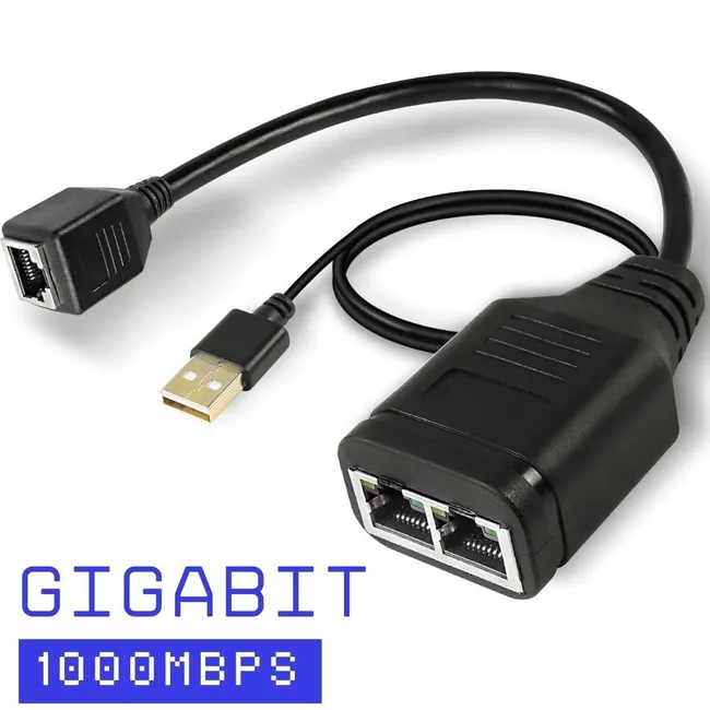 Alfais 4709 Gigabit Destekli 1x2 Port RJ45 USB Güç Ethernet Switch Splitter Çevirici Çoklayıcı