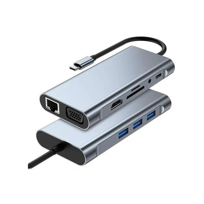 Alfais 5236 10in1 Type C To Hdmi Usb 3.0 Sd Tf Kart Rj45 Ethernet Vga 3.5mm Çevirici Çoklayıcı Hub