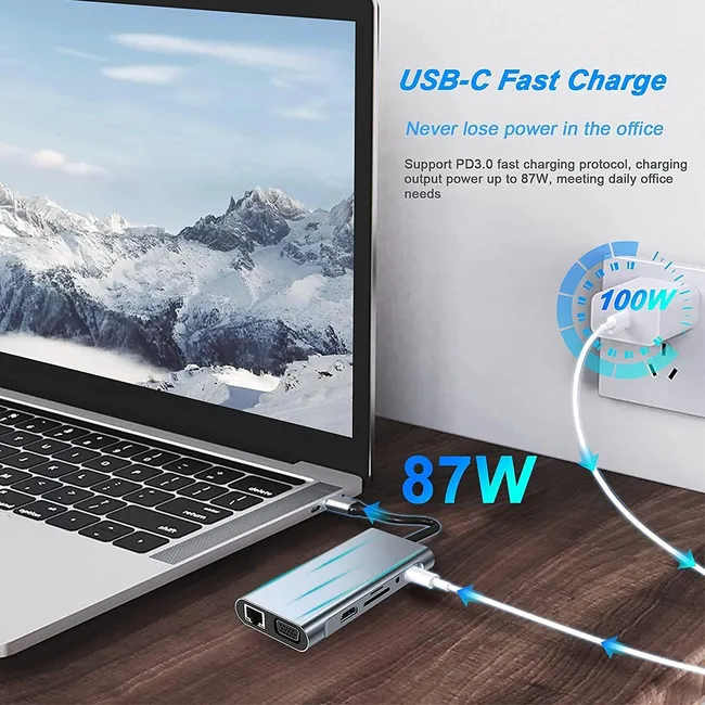 Alfais 5236 10in1 Type C To Hdmi Usb 3.0 Sd Tf Kart Rj45 Ethernet Vga 3.5mm Çevirici Çoklayıcı Hub