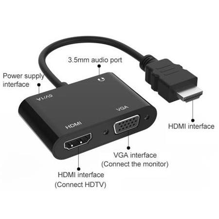 Alfais 4671 Hdmi To Hdmi + Vga Monitör Çevirici Ps4 Dönüştürücü Switch Splitter Adaptör