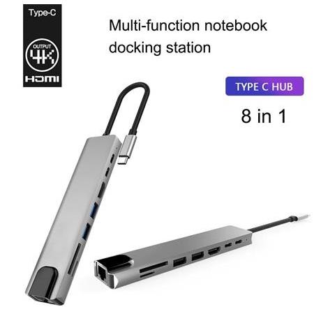 Alfais 4681 Type C To Hdmi Usb 3.0 Sd MicroSD 8in1 Kart Rj45 Ethernet Çevirici Dönüştürücü Adaptör