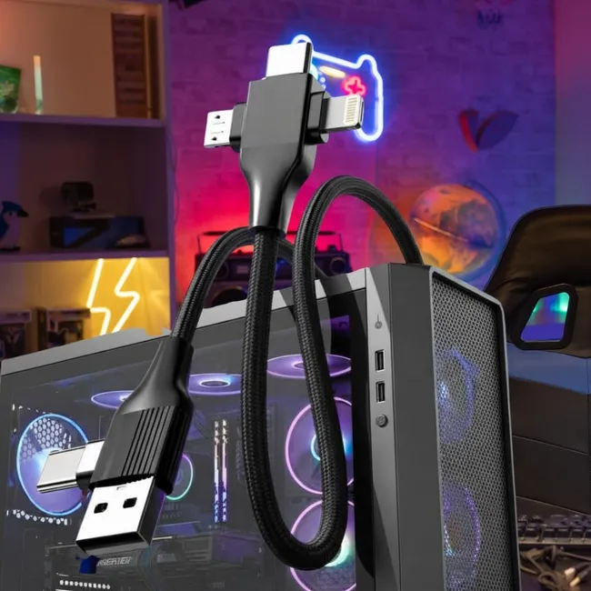 Alfais 6026 USB Type-C Lightning Micro 5 in 1 Çoklu İphone Samsung için Hızlı Şarj Kablosu 1m