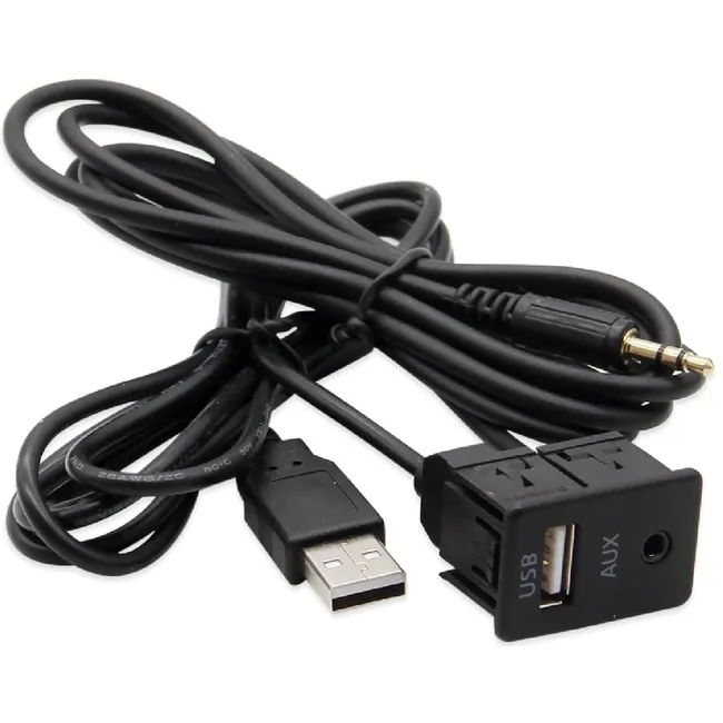 Alfais 5021 Usb 3.5mm Araç İçi Kontrol Paneli Dişi Erkek Uzatma Aux Kablosu