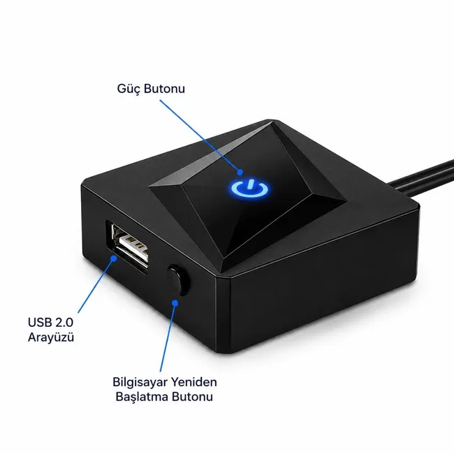 Alfais 6079 Masaüstü PC Kasa Harici Güç Power Reset On/Off USB Düğmesi Switch Uzatma Kablo LED Buton