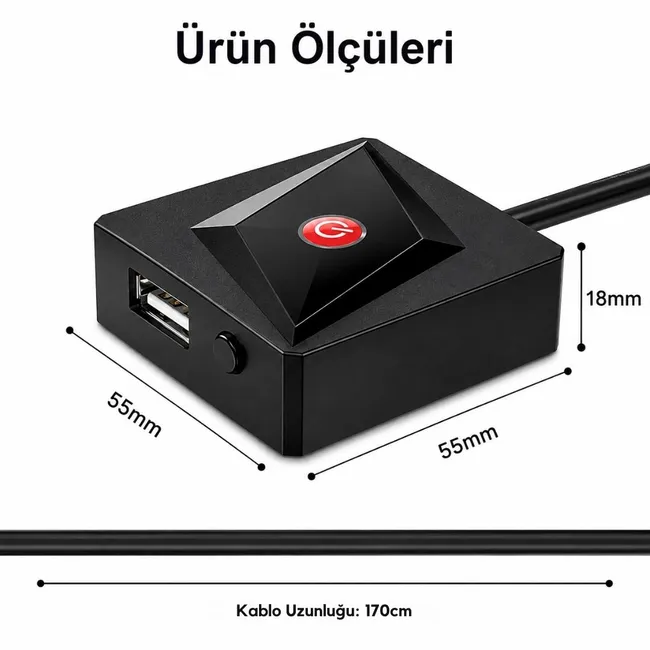 Alfais 6079 Masaüstü PC Kasa Harici Güç Power Reset On/Off USB Düğmesi Switch Uzatma Kablo LED Buton