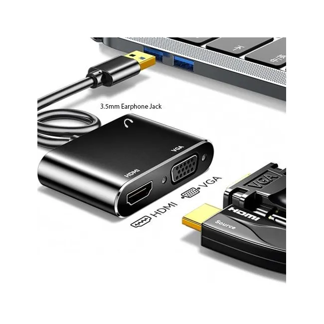 Alfais 4933 Usb 3.0 To Hdmi Vga 3.5mm 1080P Monitör Genişletici Çevirici Dönüştürücü Adaptör