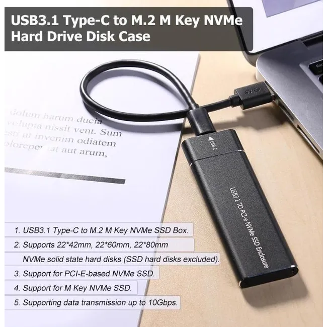 Alfais 4766 Usb 3.1 Type C To Pci-e Express Nvme Ssd M.2 M-Key Hard Disk Kutusu