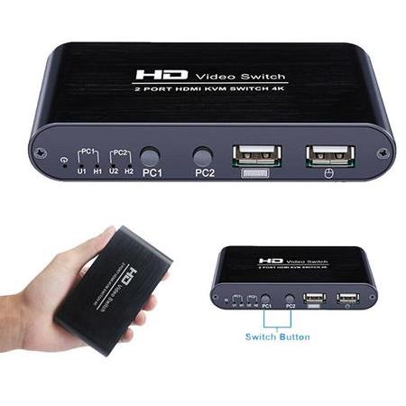 Alfais 4770 Hdmi Kvm Switch 2 Port Usb 2 PC Tek Kasa Klavye Mouse Kontrol Çoklayıcı