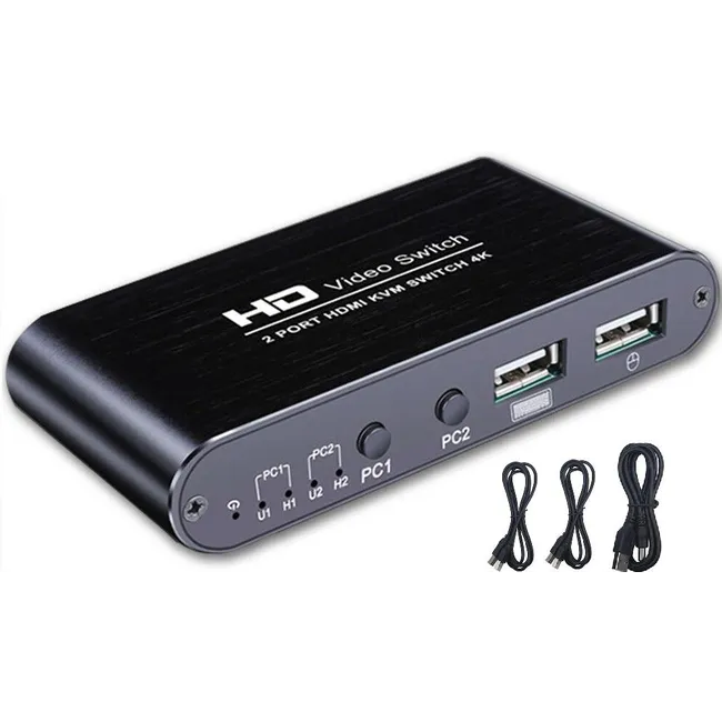 Alfais 4770 Hdmi Kvm Switch 2 Port Usb 2 PC Tek Kasa Klavye Mouse Kontrol Çoklayıcı