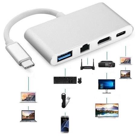 Alfais 4771 USB 3.1 Type C To Hdmi Usb 3.0 Gigabit Ethernet Çevirici Dönüştürücü Adaptör