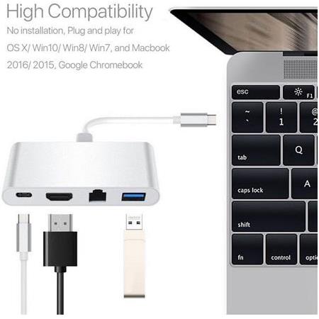Alfais 4771 USB 3.1 Type C To Hdmi Usb 3.0 Gigabit Ethernet Çevirici Dönüştürücü Adaptör