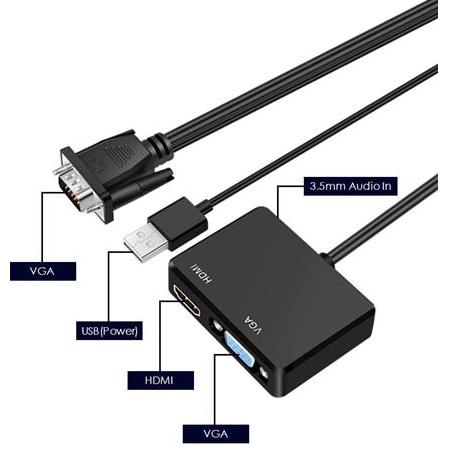 Alfais 4772 Vga To Vga+Hdmi+3.5mm Çevirici Dönüştürücü Çoklayıcı Adaptör