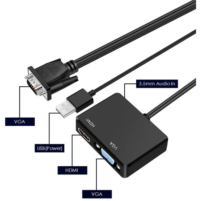 Alfais 4772 Vga To Vga+Hdmi+3.5mm Çevirici Dönüştürücü Çoklayıcı Adaptör