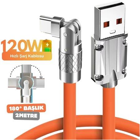 Alfais 6016 Usb To Type C Hızlı Şarj Data Kablosu Çevirici Dönüştürücü Adaptör 180° Döner 120W 2M