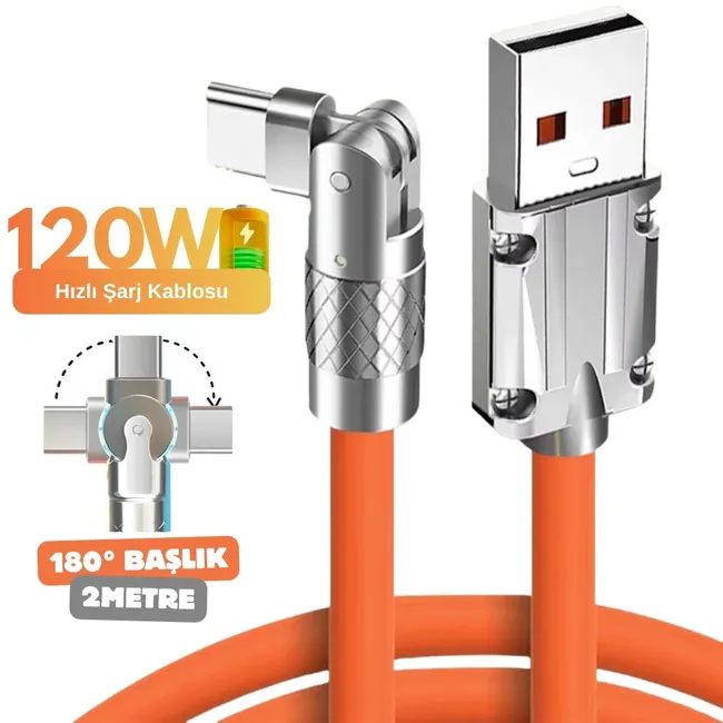 Alfais 6016 Usb To Type C Hızlı Şarj Data Kablosu Çevirici Dönüştürücü Adaptör 180° Döner 120W 2M