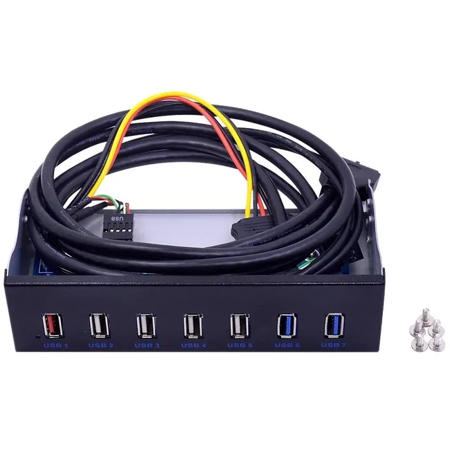 Alfais 4731 Floppy Ön Panel 7 Port Usb Çoklayıcı Hub 5.25 inç Usb 3.0 2.0 Hızlı Şarj Disket Yuvası