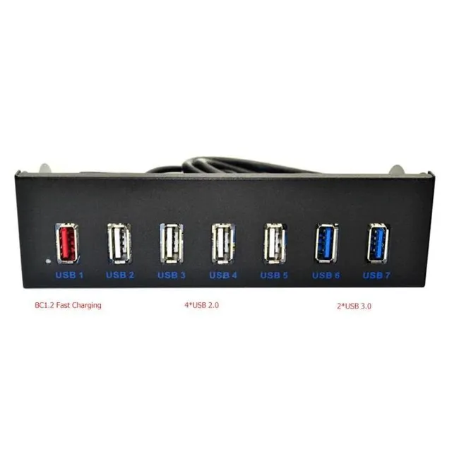 Alfais 4731 Floppy Ön Panel 7 Port Usb Çoklayıcı Hub 5.25 inç Usb 3.0 2.0 Hızlı Şarj Disket Yuvası