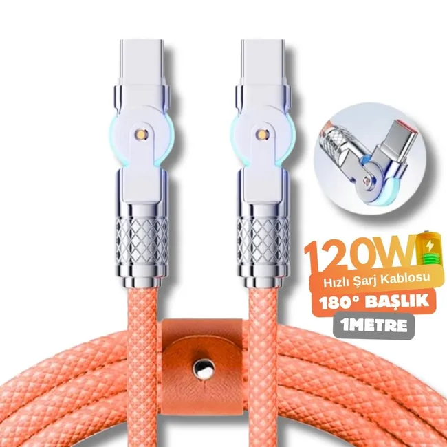 Alfais 6017 Type C To Hızlı Şarj Data Kablosu Çevirici Dönüştürücü Adaptör 180° Döner 120W 1M